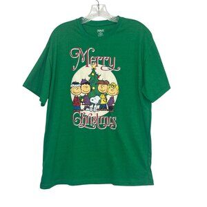 Peanuts Merry Christmas Tshirt Snoopy Charlie Brown Green Size XL New